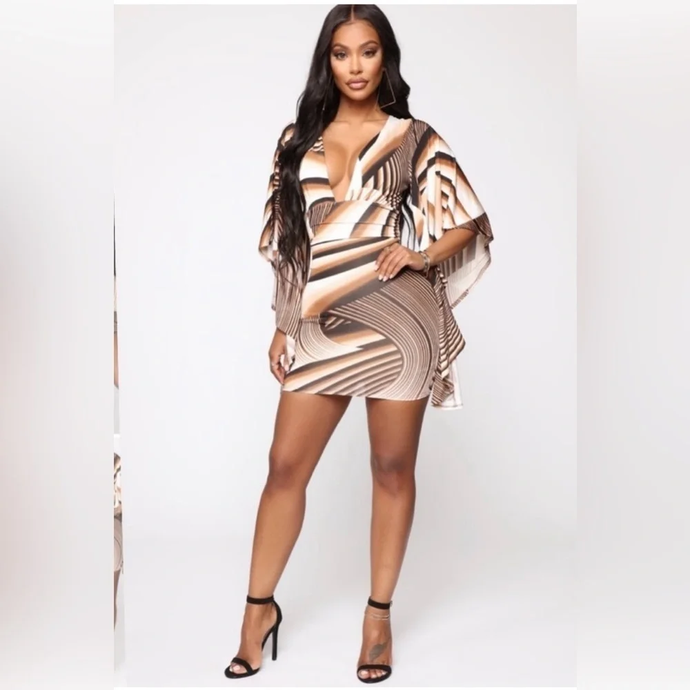 🤎FASHION NOVA 🤎 SEXY!!!! Nothing To Hide Mini Dress - Brown/Combo